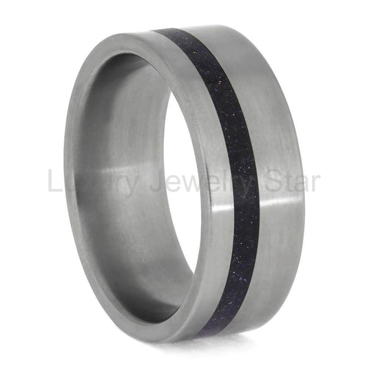 Cosmic Wedding Band with Goldstone Inlay in Titanium - image 2