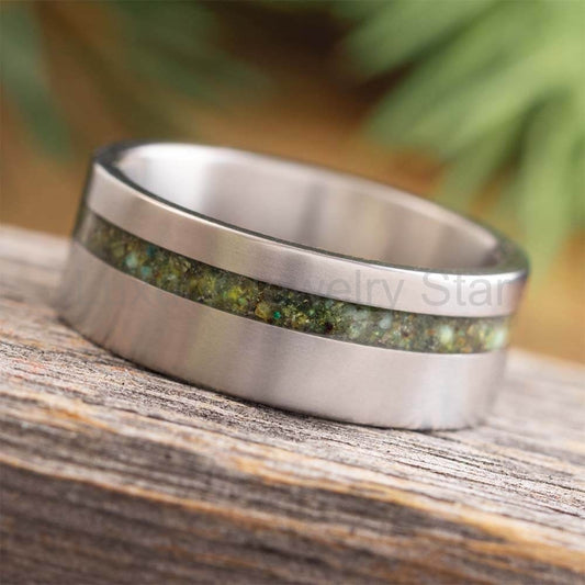 Crushed Chrysocolla Stone Ring or Wedding Band for Men