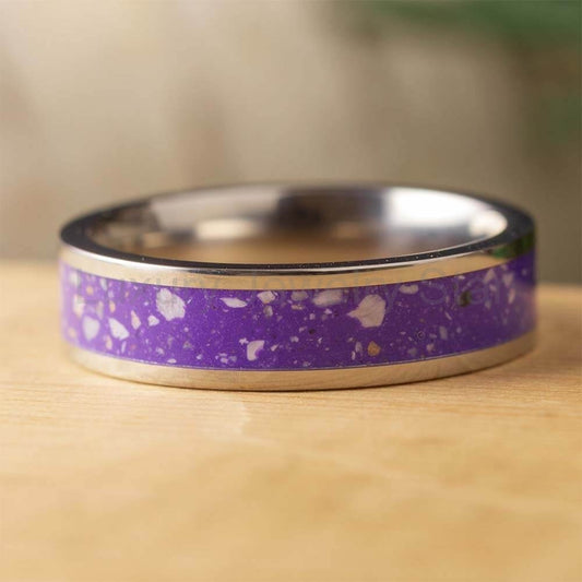 Custom Memorial Ring with Purple Enamel and Ashes in Titanium