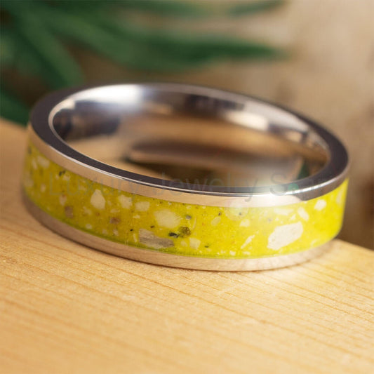 Custom Memorial Ring with Yellow Enamel and Ashes