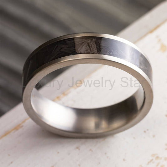 Forged Carbon Fiber Wedding Band in Titanium