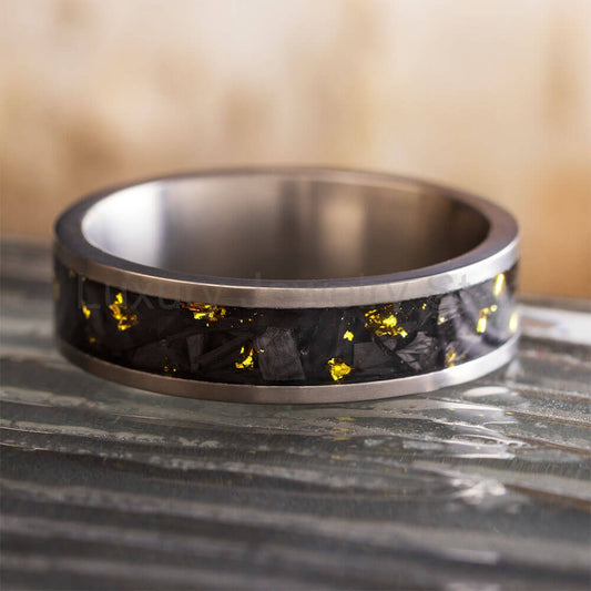 Gold Accent and Forged Carbon Fiber Wedding Band