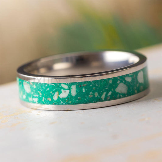 Green Memorial Ring with Ashes and Enamel