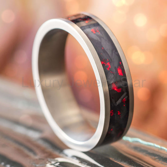Handmade Wedding Band with Carbon Fiber and Titanium