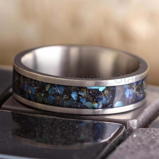Men's Crushed Labradorite Titanium Wedding Band