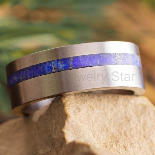 Natural Lapis Lazuli Wedding Band in Titanium