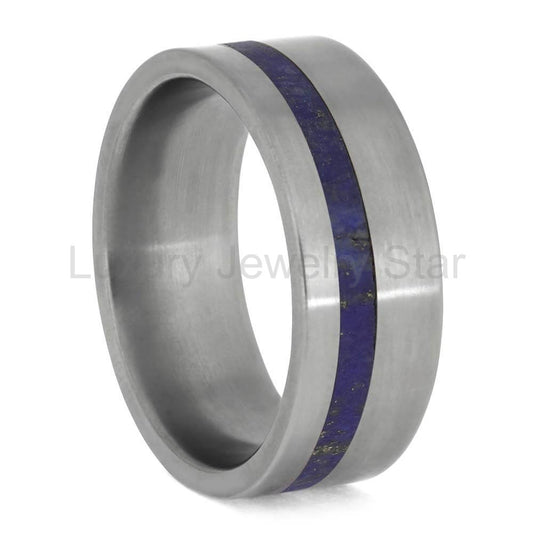 Natural Lapis Lazuli Wedding Band in Titanium - image 2