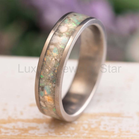 Opal & Ashes Memorial Ring with Ring Armor Waterproof Coating