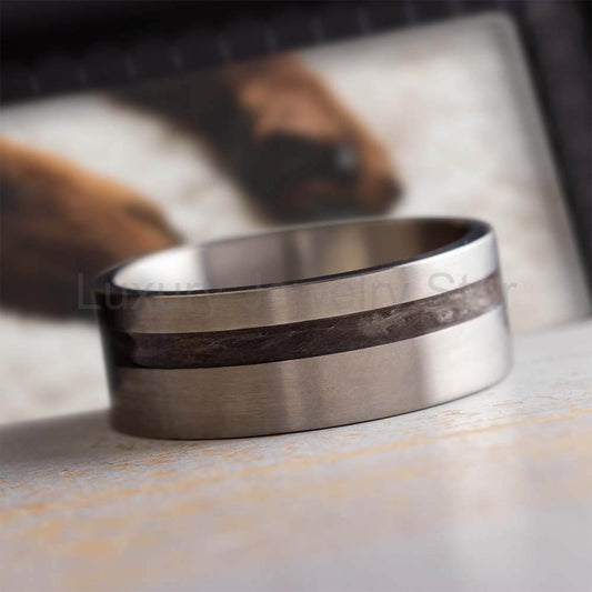 Pet Fur Memorial Ring in Matte Titanium