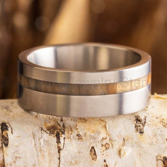 Petrified Wood Wedding Band for Men in Titanium