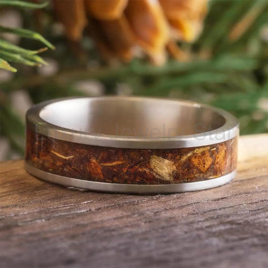 Pinecone Inlay Wedding Band in Titanium