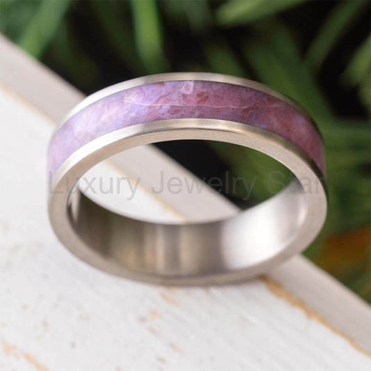 Purple Jade Wedding Band for Men in Matte Titanium