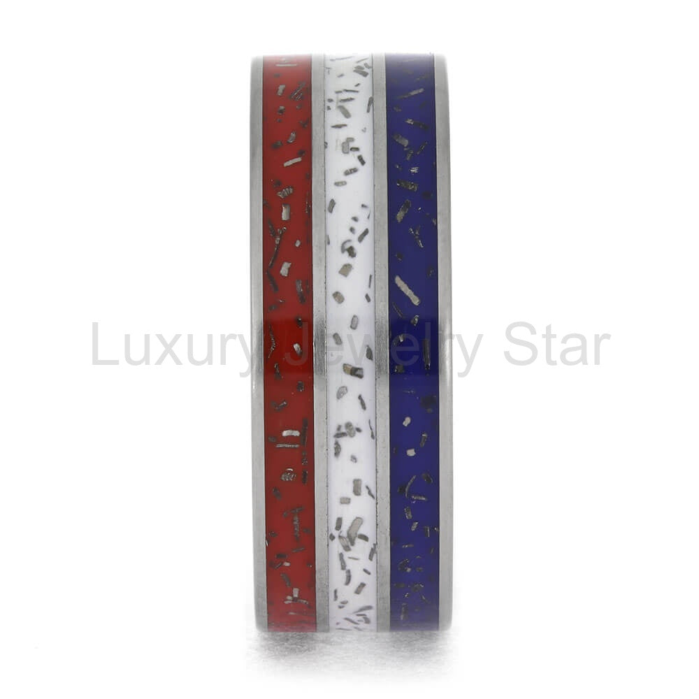 Red, White, and Blue Stardust Wedding Band in Titanium - image 3