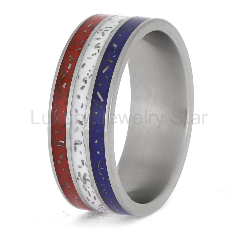 Red, White, and Blue Stardust Wedding Band in Titanium - image 4