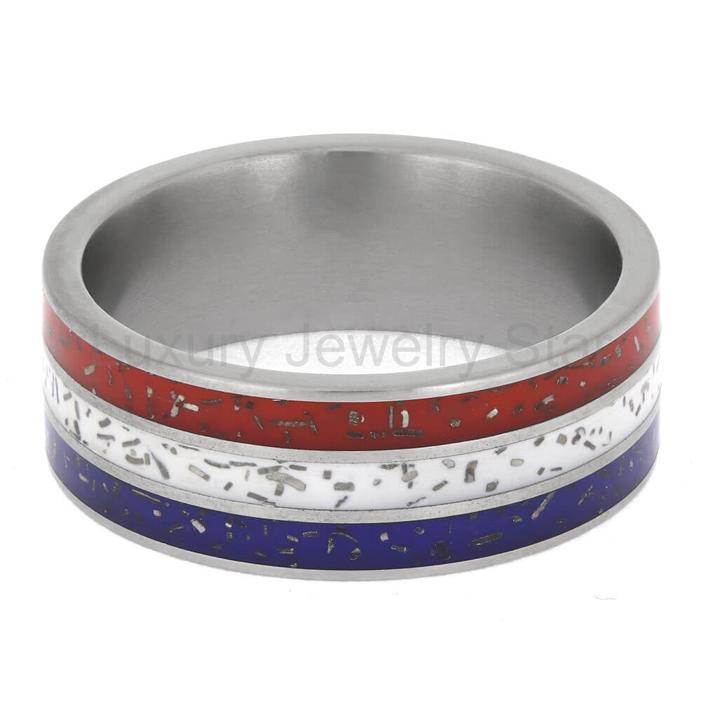 Red, White, and Blue Stardust Wedding Band in Titanium - image 5