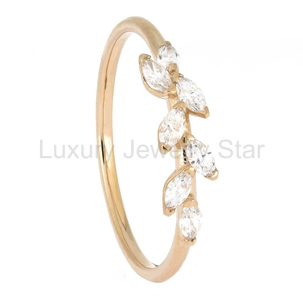 Rose Gold Wedding Band with Diamond Leaves - image 2