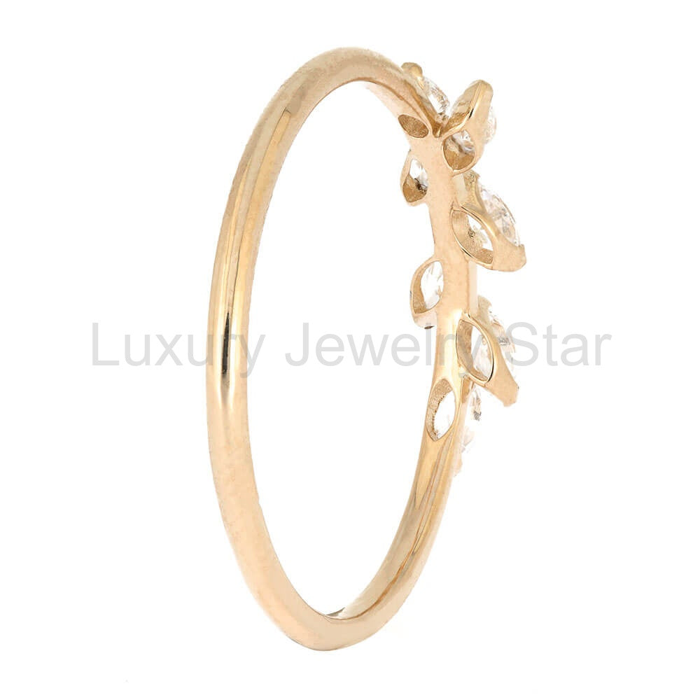 Rose Gold Wedding Band with Diamond Leaves - image 4