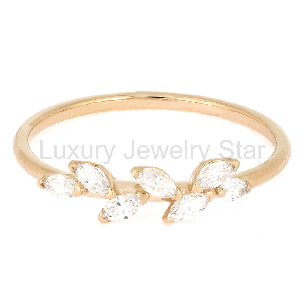 Rose Gold Wedding Band with Diamond Leaves - image 5