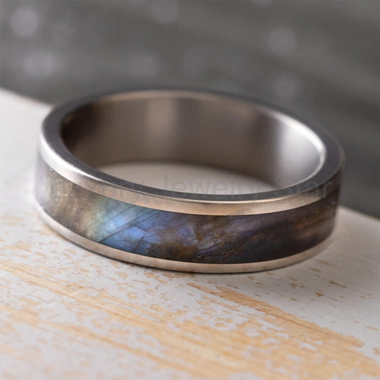 Solid Labradorite Titanium Wedding Band