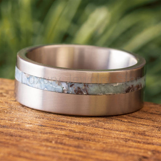 Solid Larimar Stone Wedding Band for Men