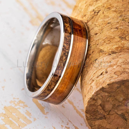 Tequila Oak and Wine Cork Wedding Band in Titanium