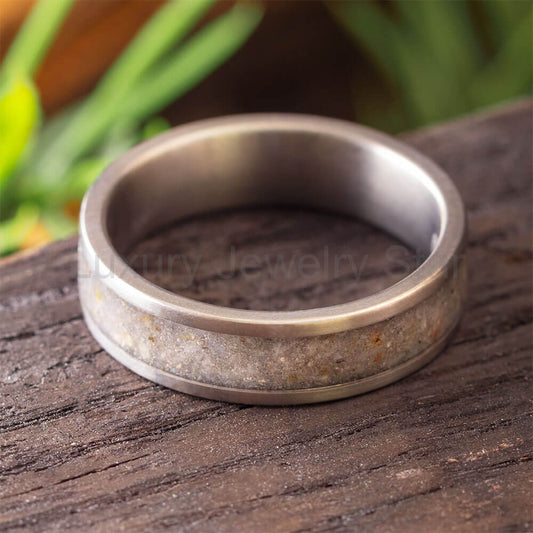Titanium and Fossilized Coprolite Ring for Men