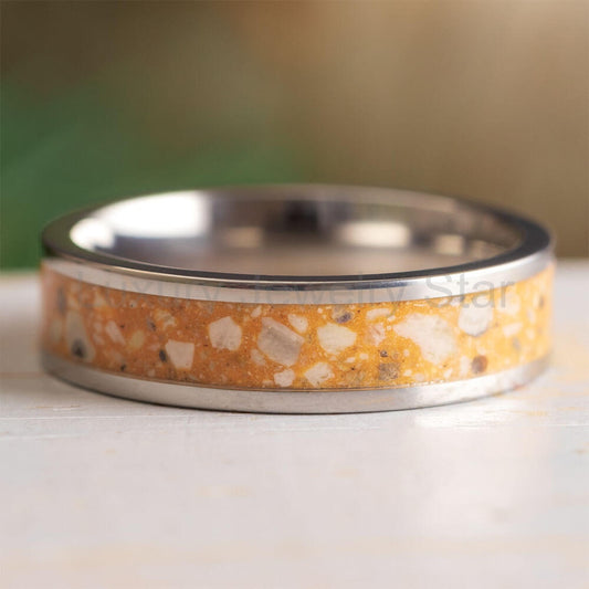 Titanium Memorial Ring with Orange Enamel