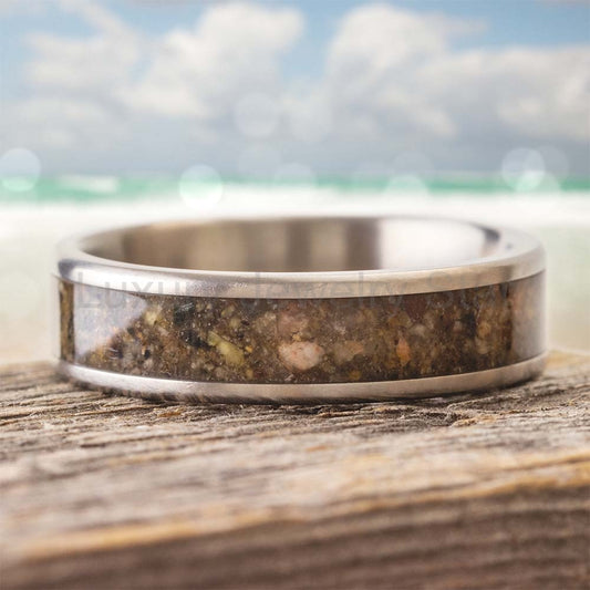 Titanium Wedding Band with Beach Sand Inlay