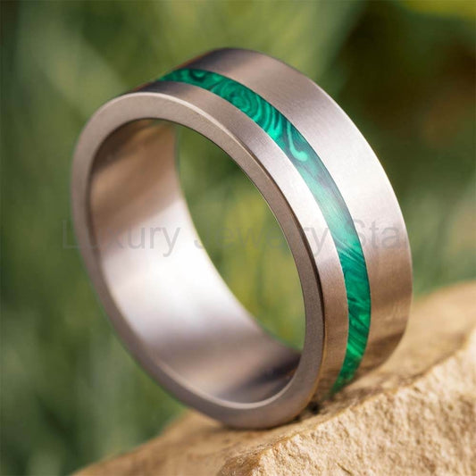 Unique Green Malachite Wedding Band for Men