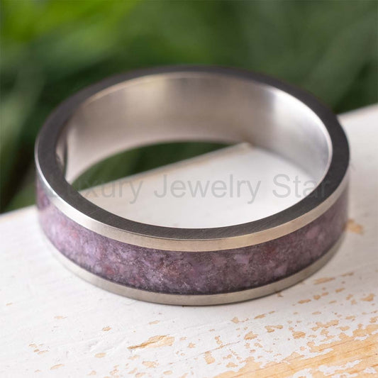 Violet Wedding Band for Men with Crushed Purple Jade
