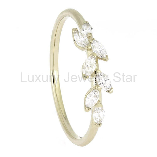 White Gold Wedding Band for Her with Diamond Leaf Accents - image 2