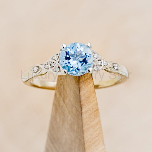 "Aife" - Celtic Knot Style Aquamarine Engagement Ring With Diamond Tracer - image 2