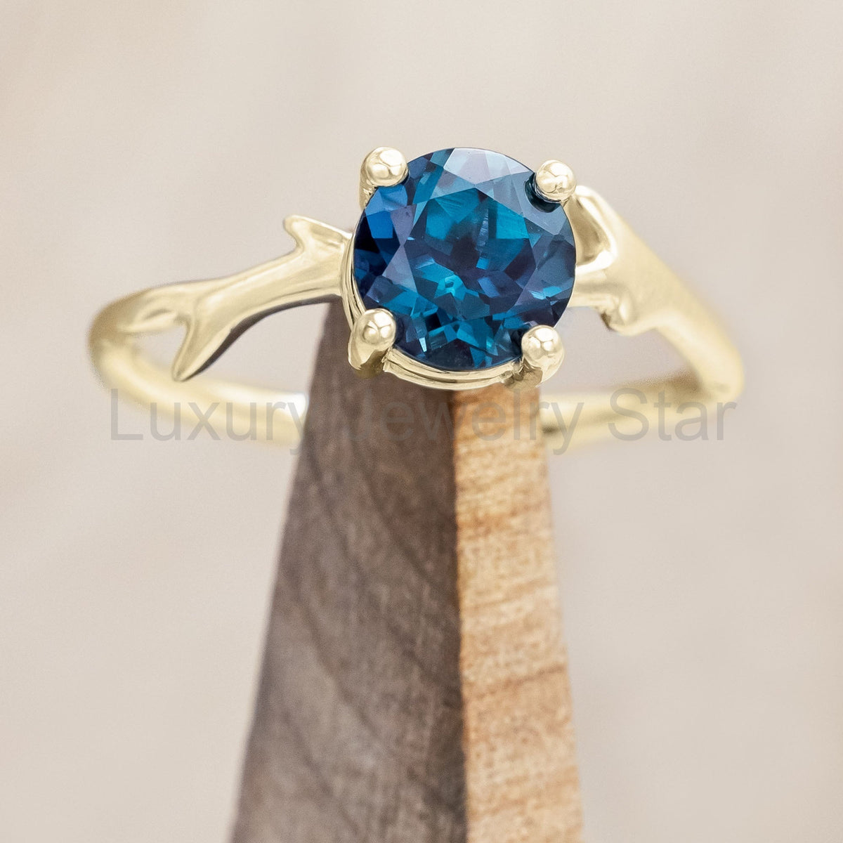 "Artemis" - Round Cut Lab-Grown Alexandrite Engagement Ring With An Antler-Style Band - image 4