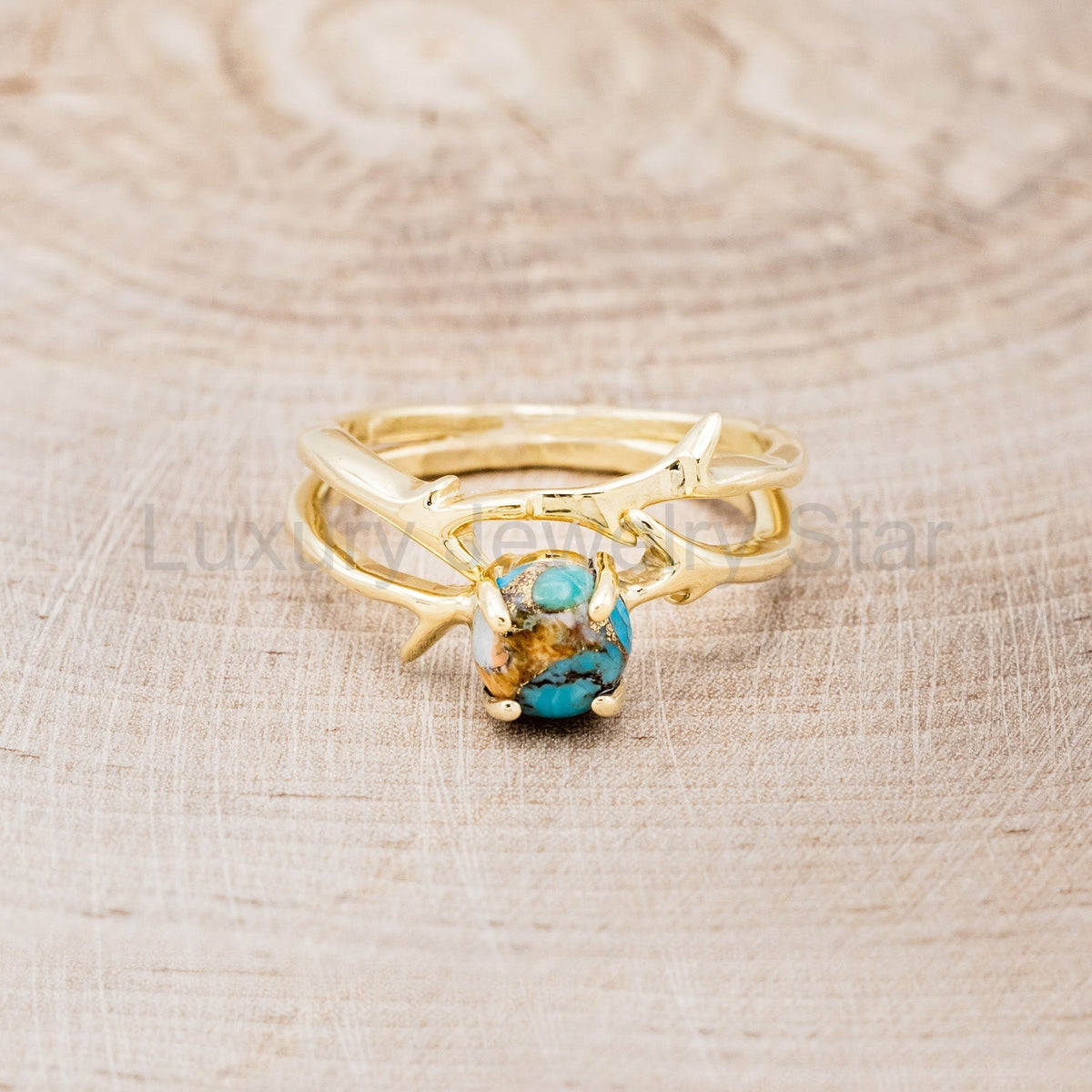 "Artemis" - Spiny Turquoise Engagement Ring With An Antler-Style Stacking Band - image 10