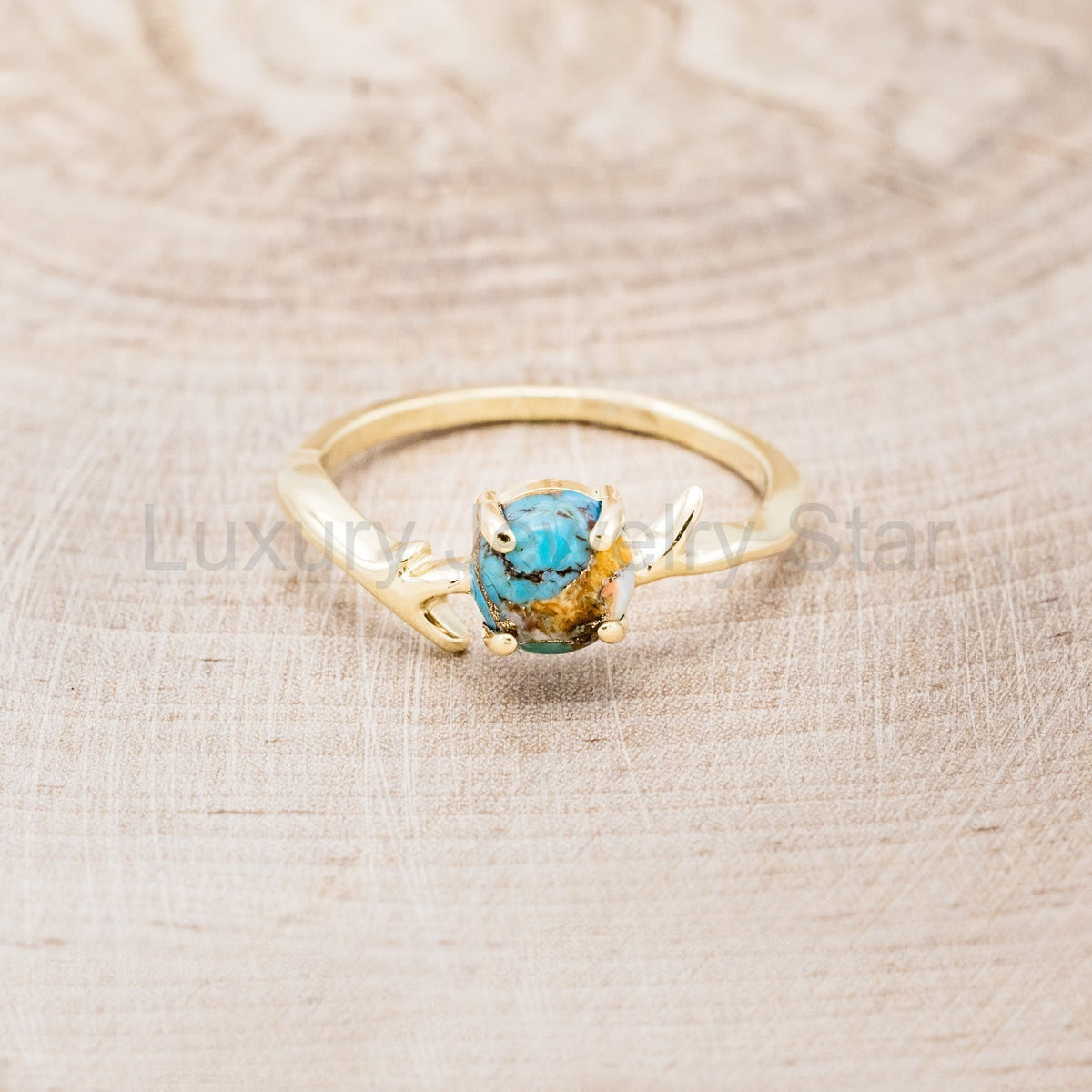 "Artemis" - Spiny Turquoise Engagement Ring With An Antler-Style Stacking Band - image 11