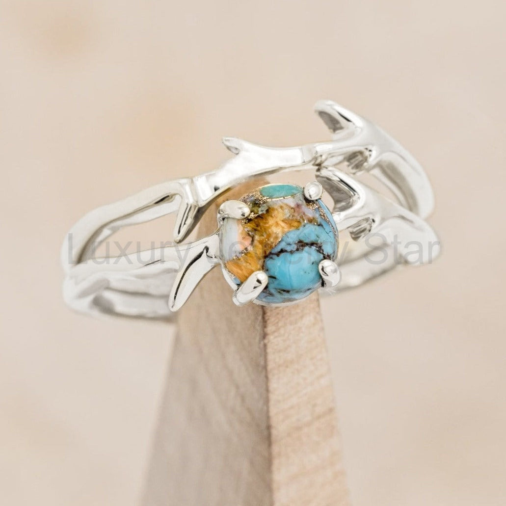 "Artemis" - Spiny Turquoise Engagement Ring With An Antler-Style Stacking Band - image 3