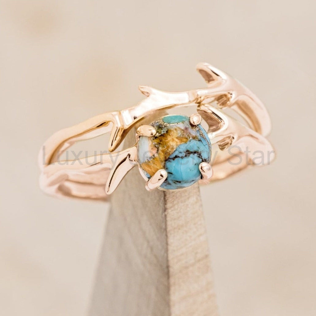 "Artemis" - Spiny Turquoise Engagement Ring With An Antler-Style Stacking Band - image 5