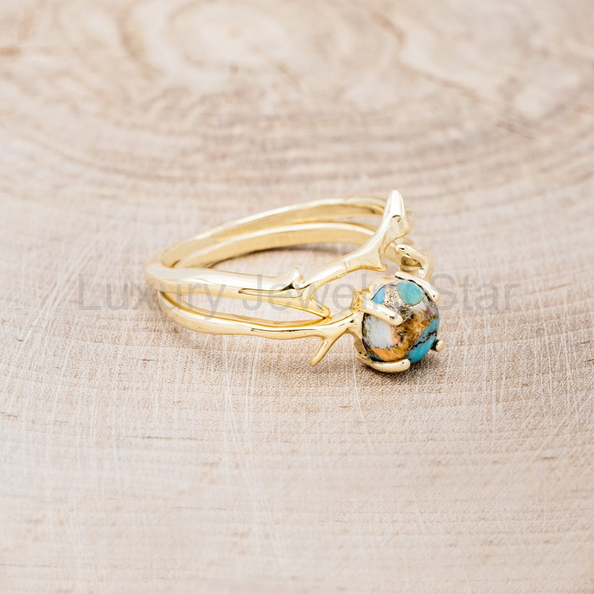 "Artemis" - Spiny Turquoise Engagement Ring With An Antler-Style Stacking Band - image 7