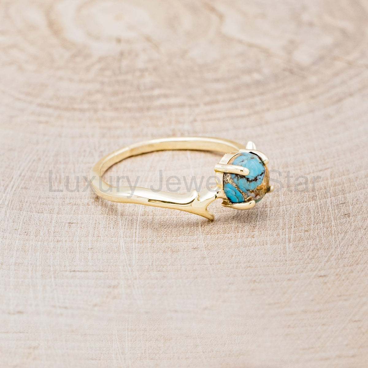 "Artemis" - Spiny Turquoise Engagement Ring With An Antler-Style Stacking Band - image 8