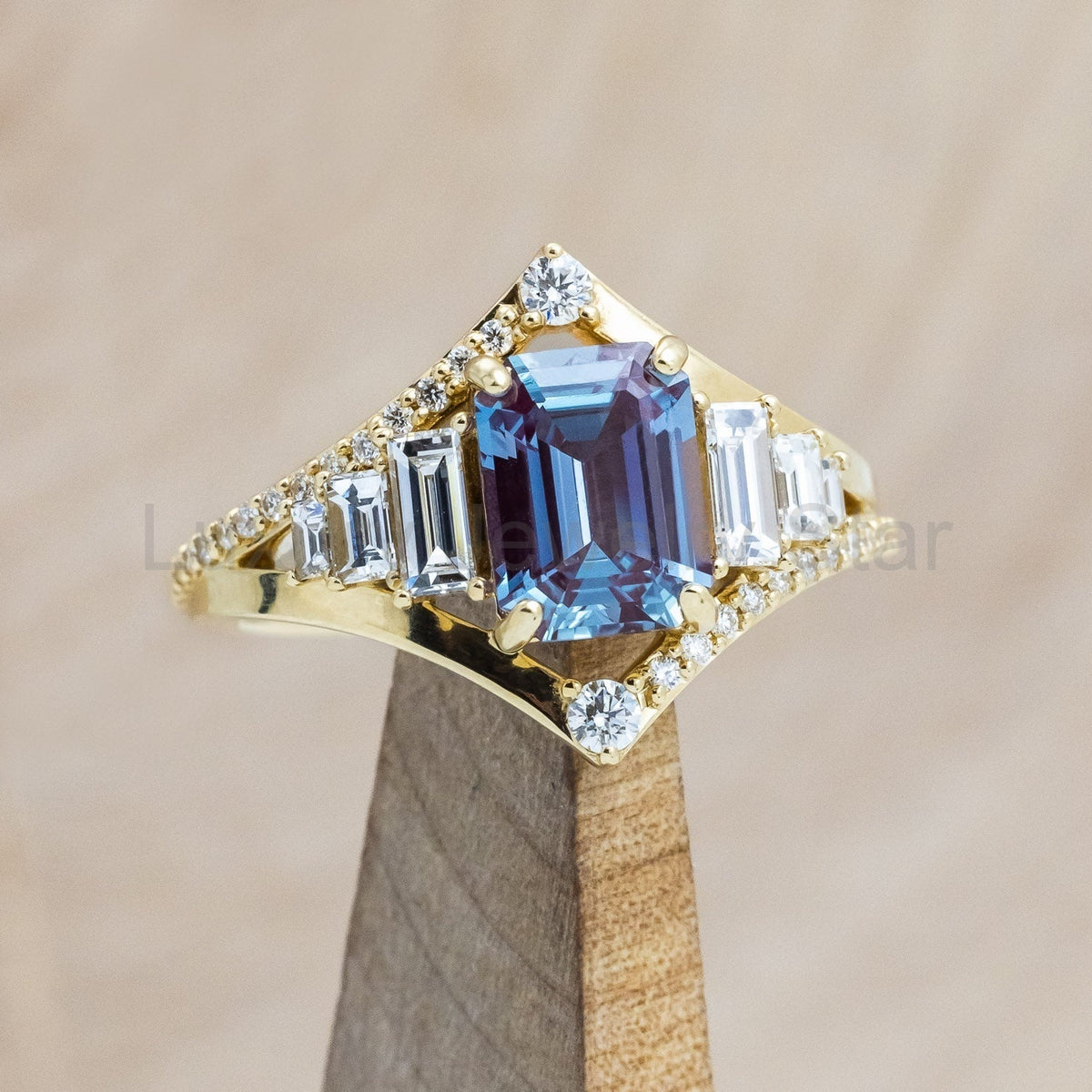 "Athena" - Emerald Cut Lab-Grown Alexandrite Engagement Ring With Diamond Accents - image 2