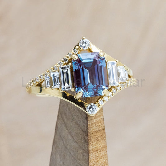 "Athena" - Emerald Cut Lab-Grown Alexandrite Engagement Ring With Diamond Accents - image 2