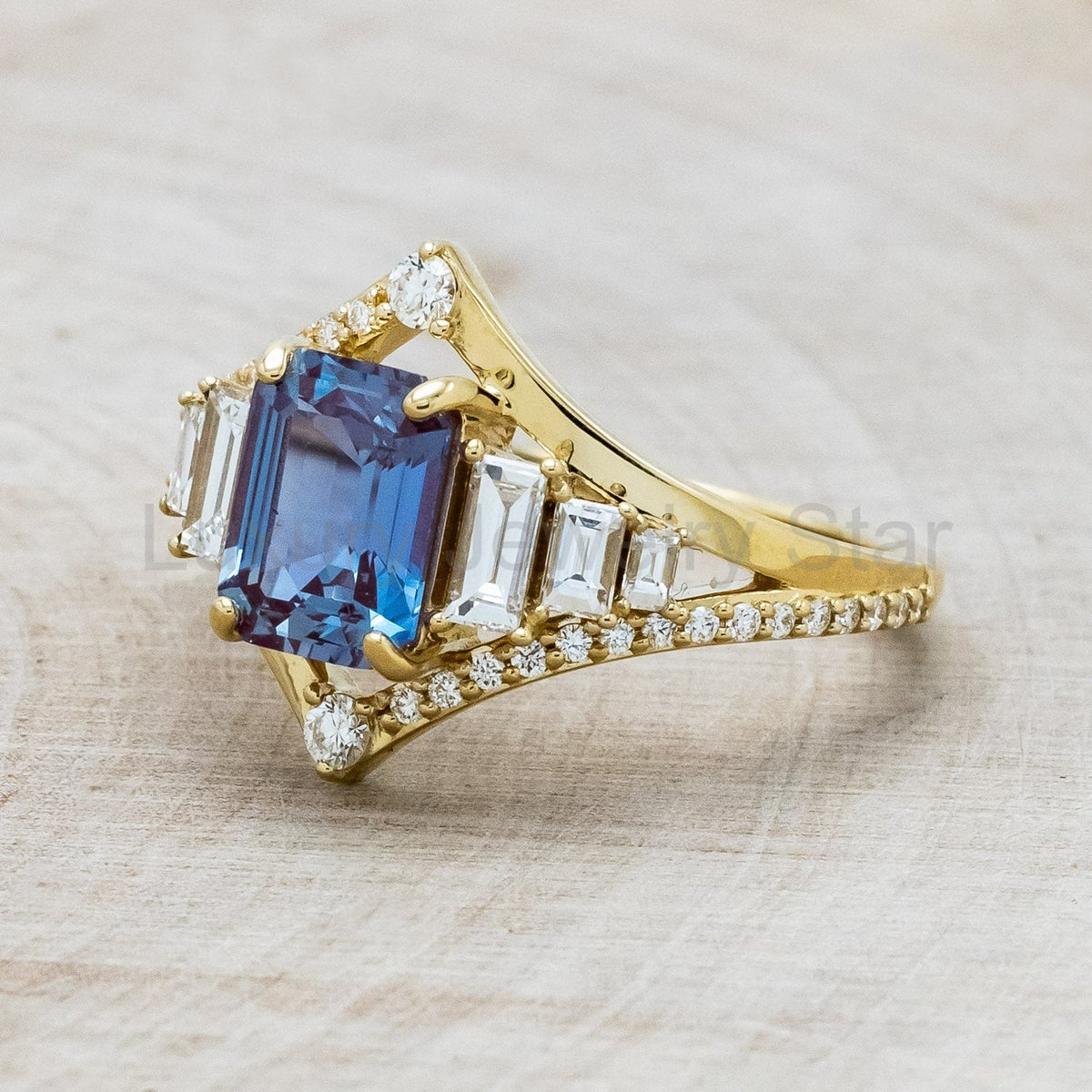 "Athena" - Emerald Cut Lab-Grown Alexandrite Engagement Ring With Diamond Accents - image 4