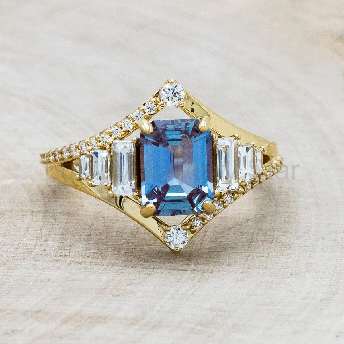 "Athena" - Emerald Cut Lab-Grown Alexandrite Engagement Ring With Diamond Accents - image 5