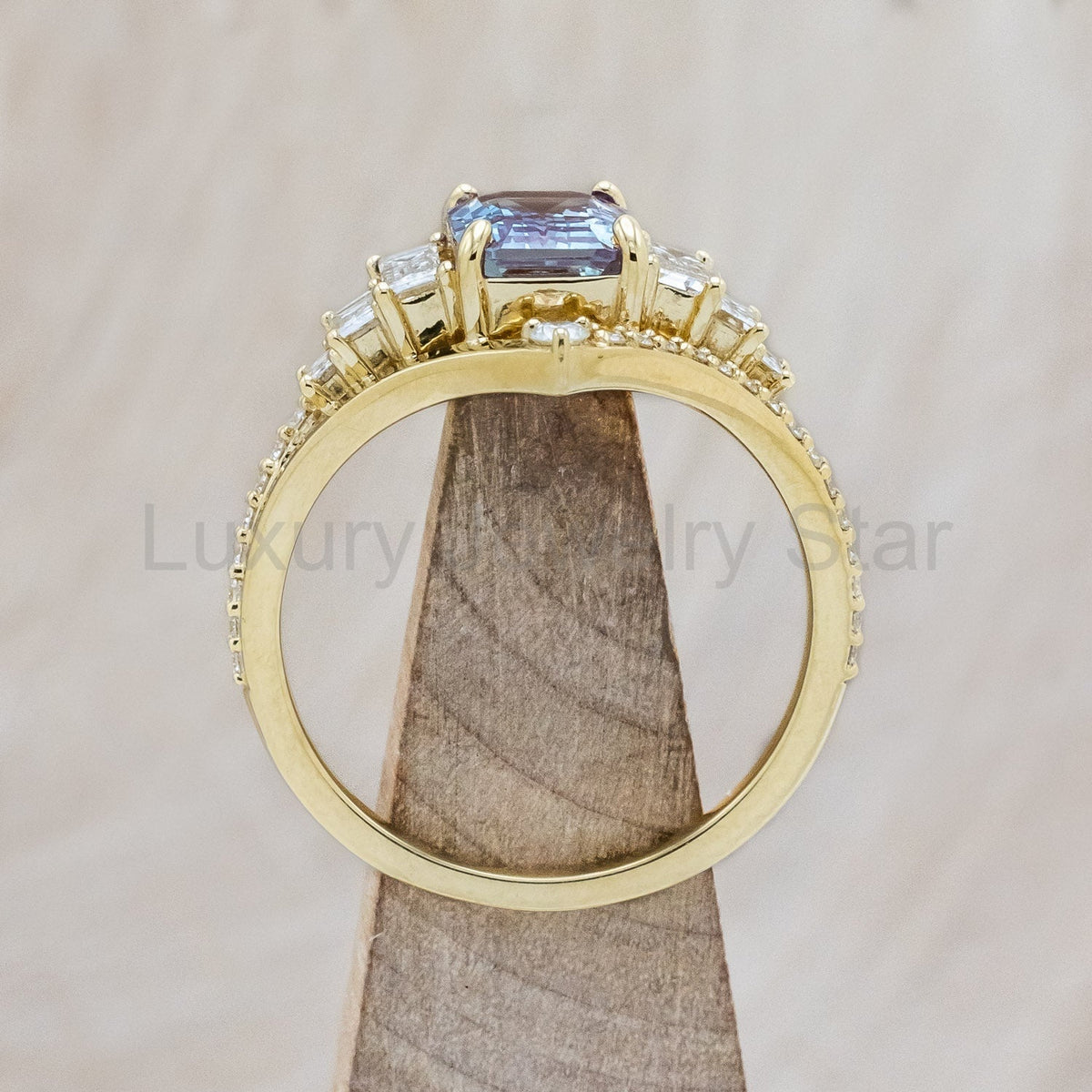 "Athena" - Emerald Cut Lab-Grown Alexandrite Engagement Ring With Diamond Accents - image 7