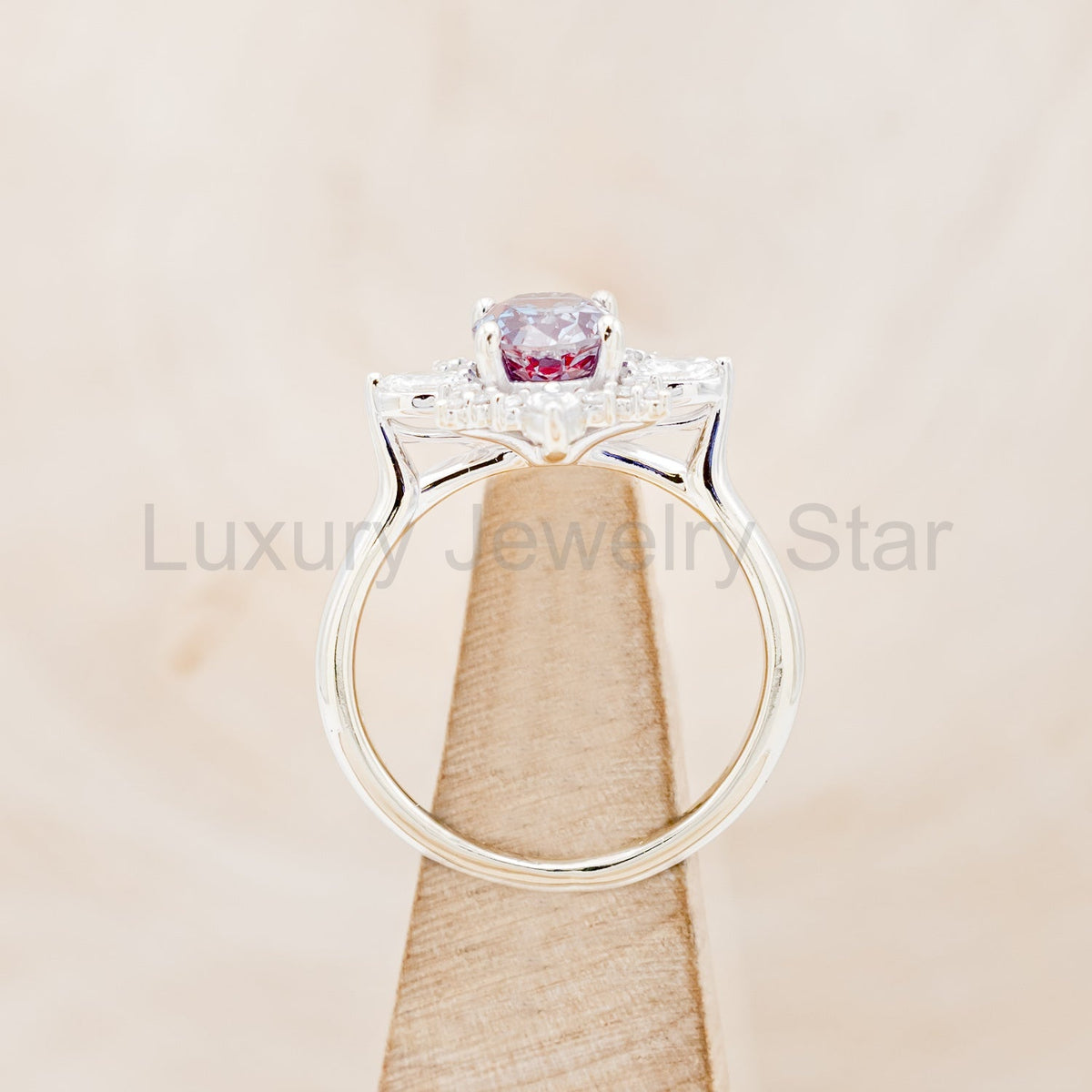 "Azalea" - Oval Cut Lab-Grown Alexandrite Engagement Ring With Diamond Halo - image 6