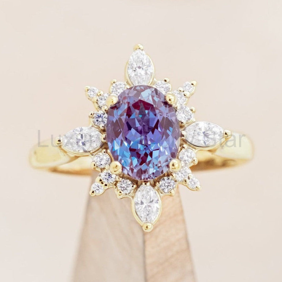 "Azalea" - Oval Cut Lab-Grown Alexandrite Engagement Ring With Diamond Halo - image 7