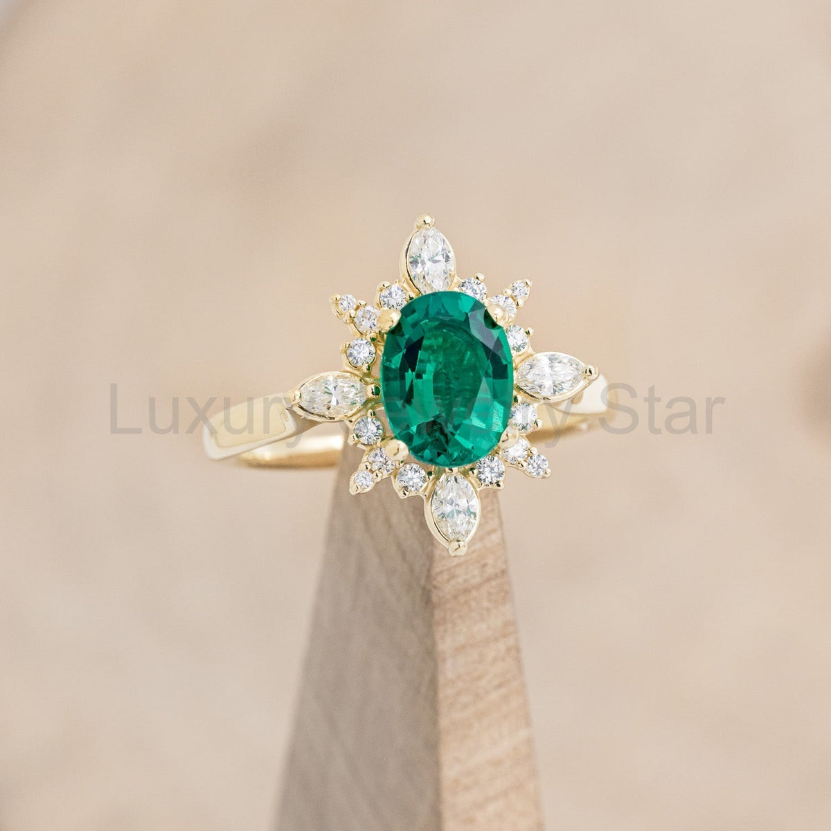 "Azalea" - Oval Lab-Grown Emerald Engagement Ring With Diamond Halo - image 10