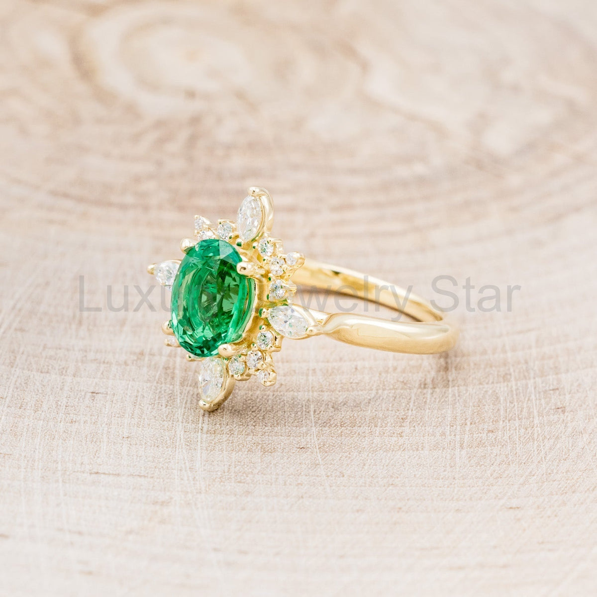 "Azalea" - Oval Lab-Grown Emerald Engagement Ring With Diamond Halo - image 13