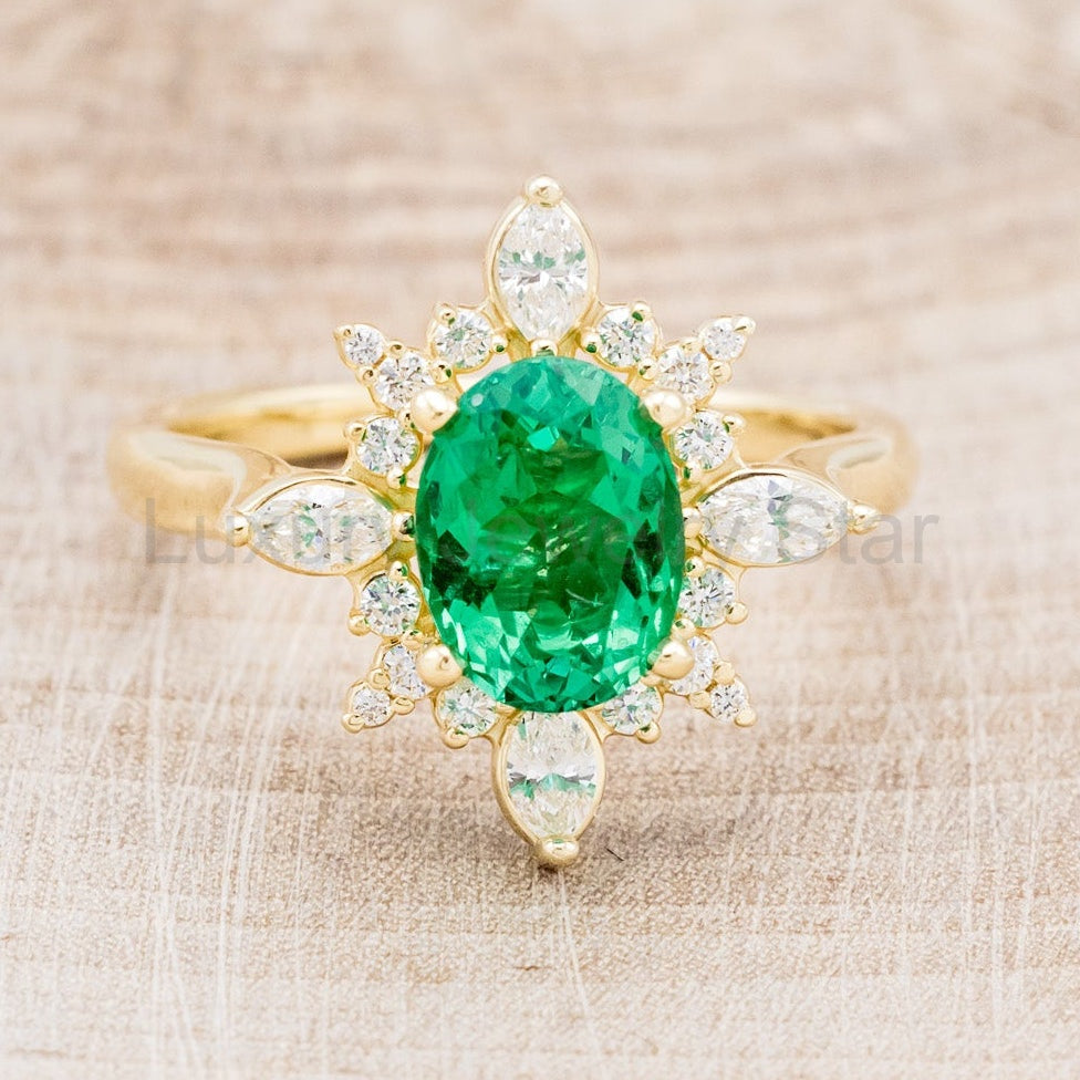 "Azalea" - Oval Lab-Grown Emerald Engagement Ring With Diamond Halo - image 14