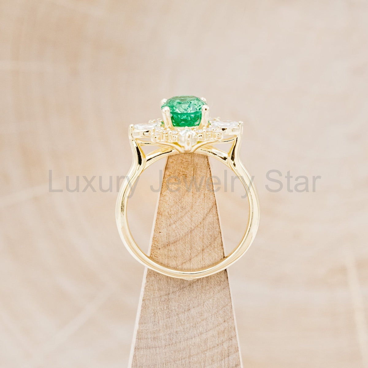 "Azalea" - Oval Lab-Grown Emerald Engagement Ring With Diamond Halo - image 16